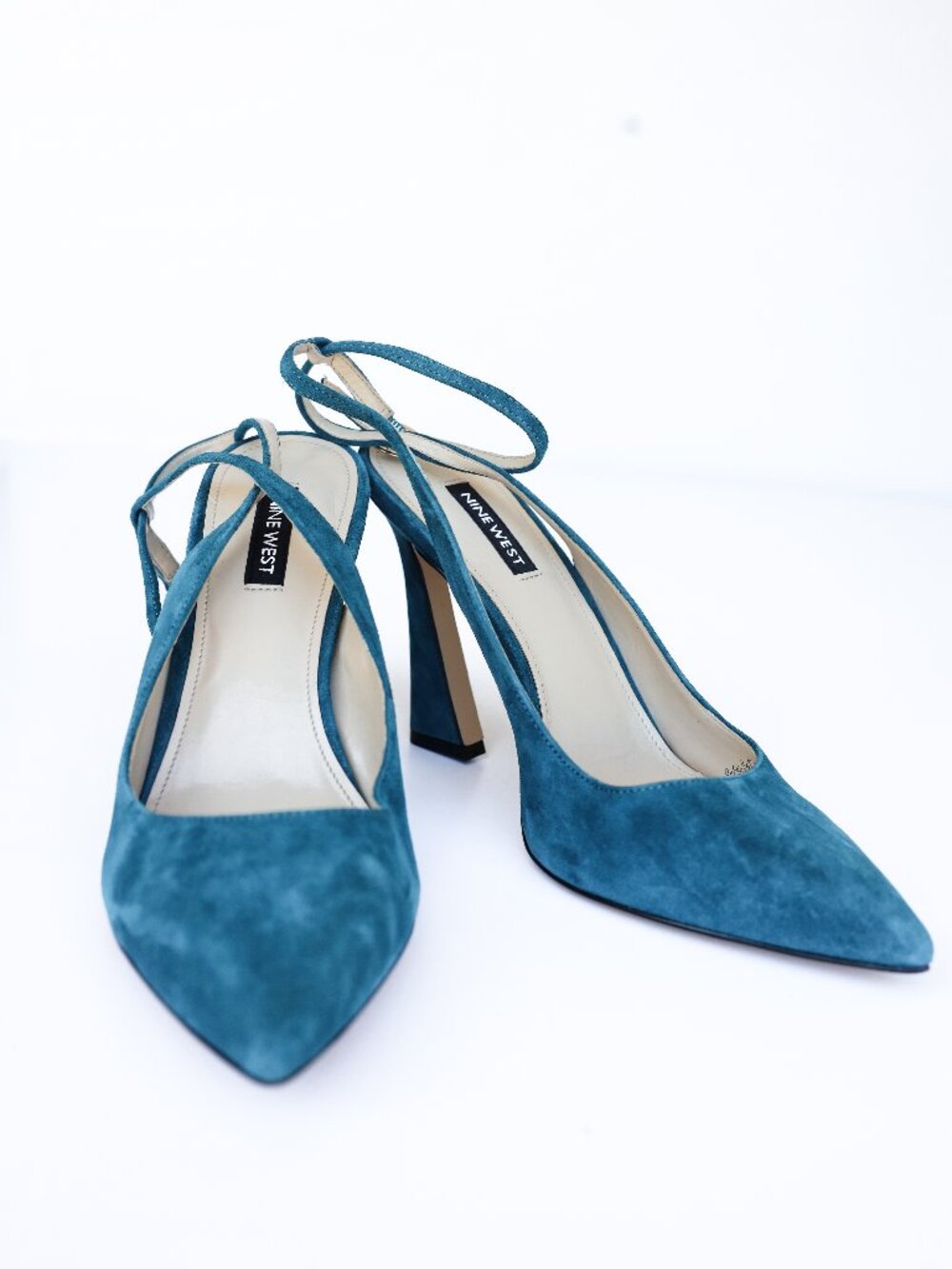 Nine West Teal Blue Suede Slingback Heels